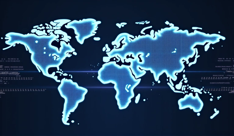 Ilustración de datos fluyendo de forma segura a través de una red global, representando la transferencia de datos.